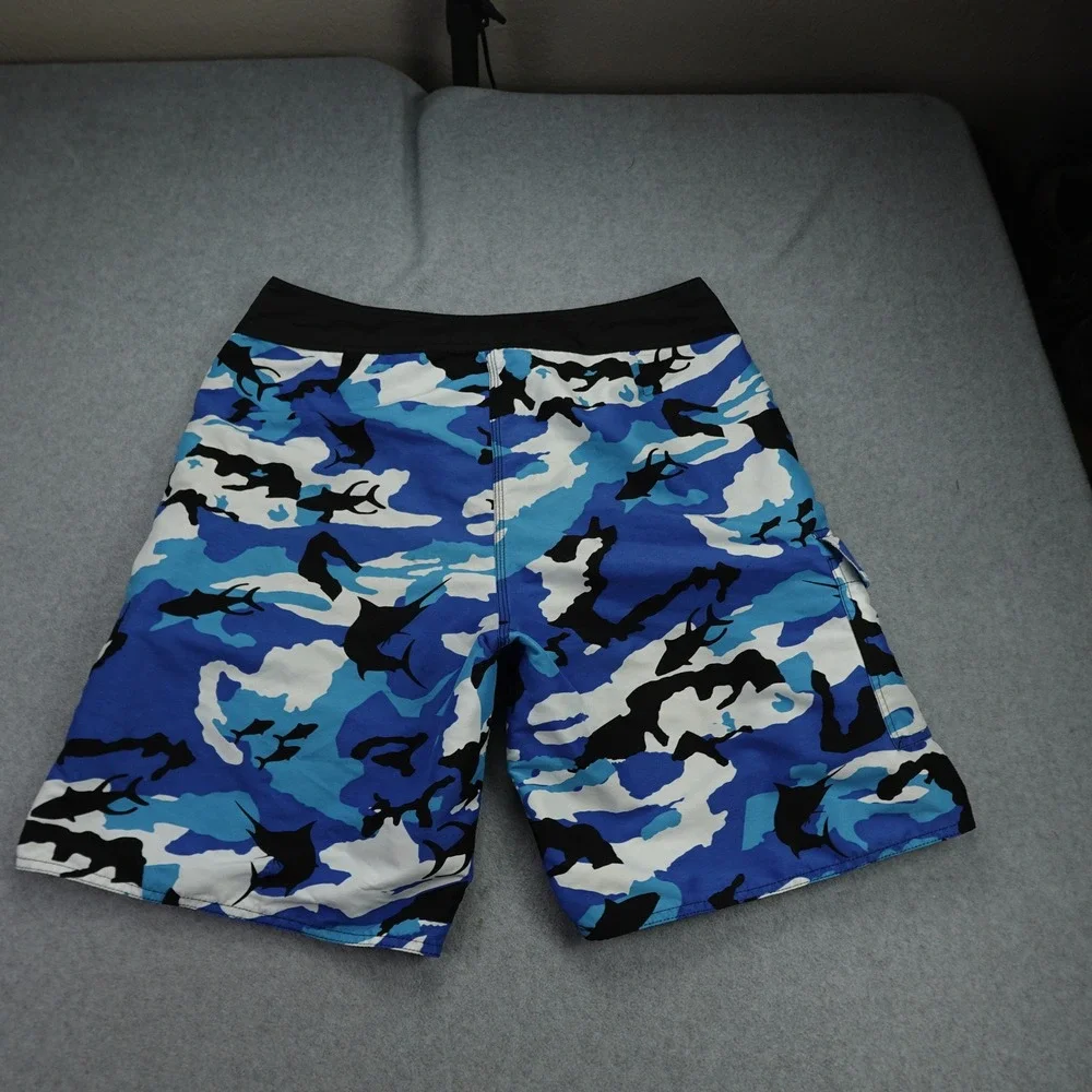Pelagic Board Shorts‎ Mens 36 Camo Blue White Black Swim Trunks Fishing
